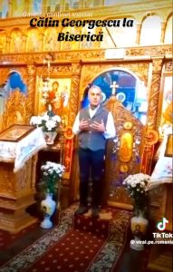 Calin Georgescu ținând discursuri în biserică